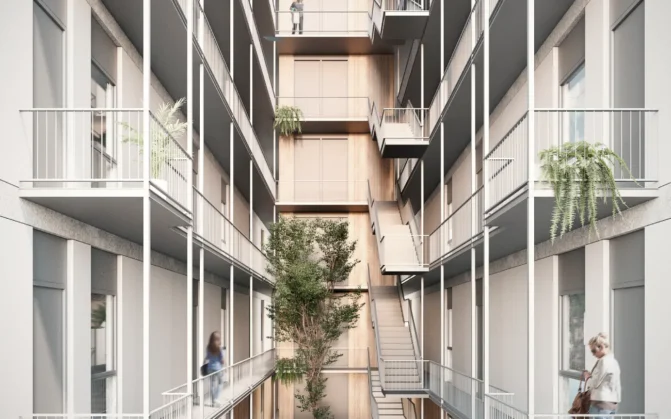 Patio interior del proyecto de viviendas de Vallecas